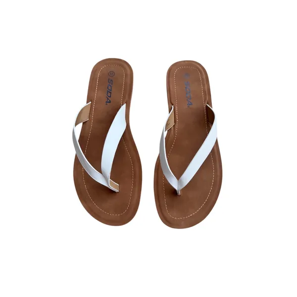 NWOB Soda Ella White Flip Flop Sandals Brown Footbed Size 10 - Image 2