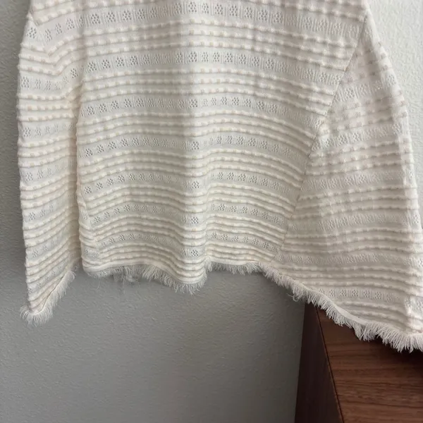 White Textured Fringe Trim V-Neck Henley Fit & Flare Mini Dress Short Sleeves - Image 4