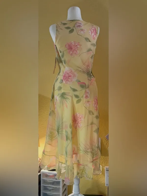 Vintage Dressbarn Yellow Floral Chiffon Midi Dress - Size 12 - NWT - Image 8