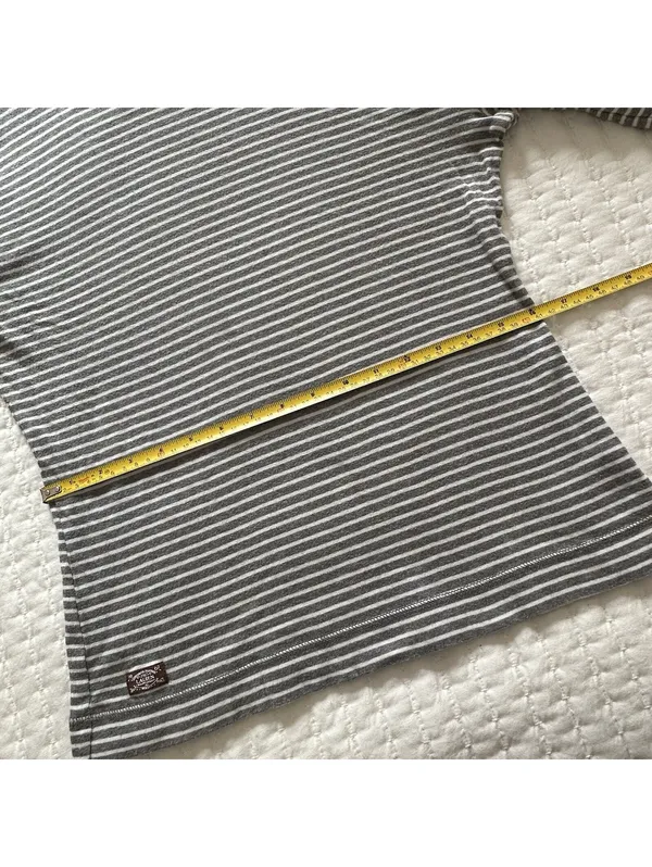 Lauren Ralph Lauren Large L Gray White Striped Long Sleeve T Shirt Brown Patches - Image 4