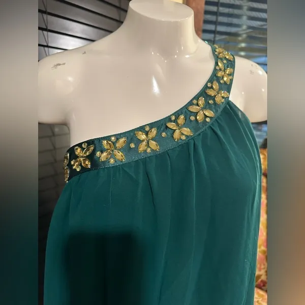 Ever Pretty Emerald Green One Shoulder Beaded Grecian Mini Dress Boho Resort - Image 4