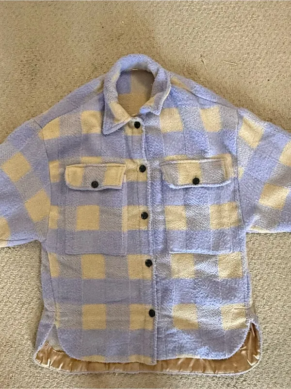 Checked Shacket Jacket in Lavender & Cream Purple - Image 3