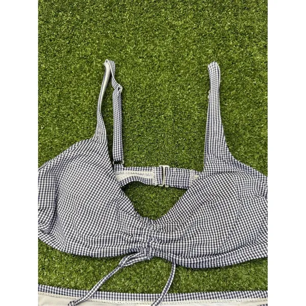 Kona Sol High Waisted Bikini Set Swimsuit Blue White Gingham Plaid Tie Detail M - Image 3