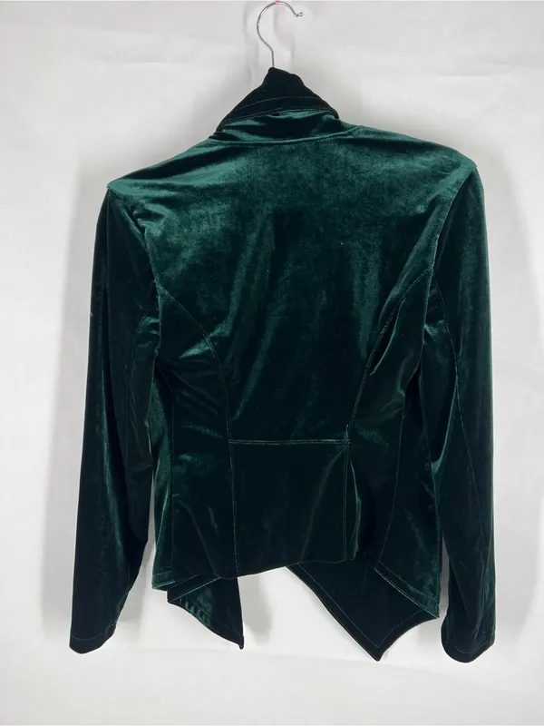 Blank‎ NYC Emerald Green Velvet Draped Open Front Blazer - Image 8