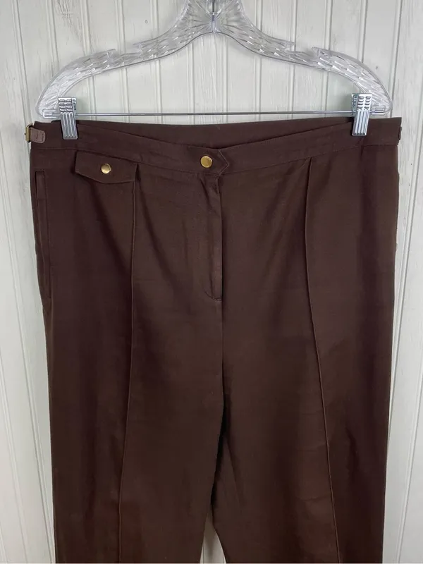 Vintage Lauren Ralph Lauren Brown Pleated Trousers Size 16 Buckle Equestrian - Image 3