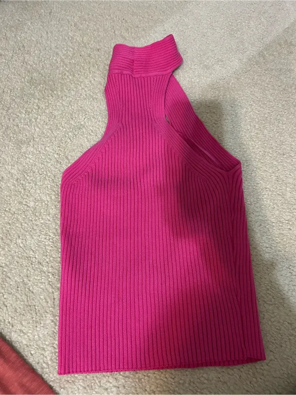Hot Pink Ribbed Halter Top - Image 2