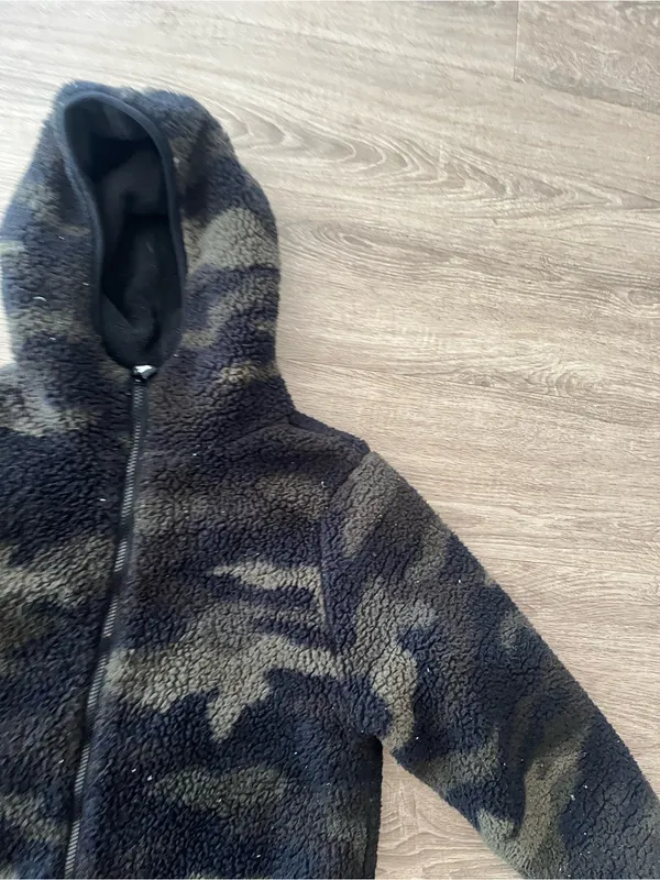 PINK Victoria’s Secret Camo Sherpa Jacket Womens XL Black Fleece Zip Hoodie - Image 6