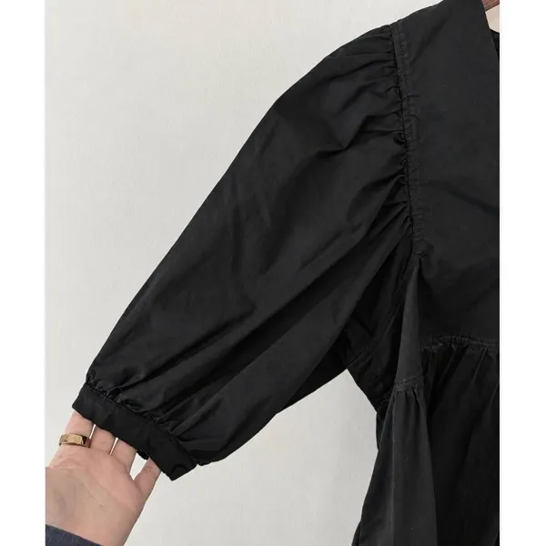 Hunter Bell Women's "Maya" Black Cotton‎ Puff Sleeve Poplin Dress Size S - Image 5
