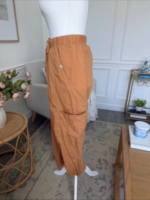 Rip Curl South Bay Cargo Pants Cotton Poplin Drawstring Utility Tan L - Image 12