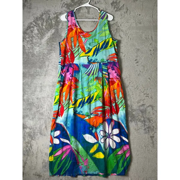 Jams World Volare Tropical Floral Sleeveless Midi Sundress Dress Women's Large - Image 3