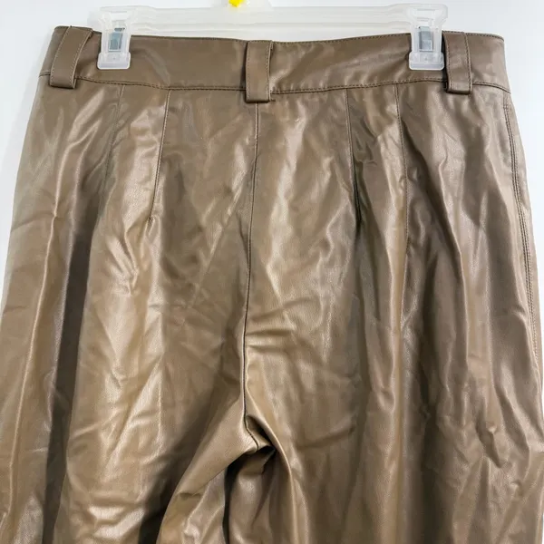 Zara The Francoise Faux Leather Straight Leg High Rise Pants Brown Large - Image 4