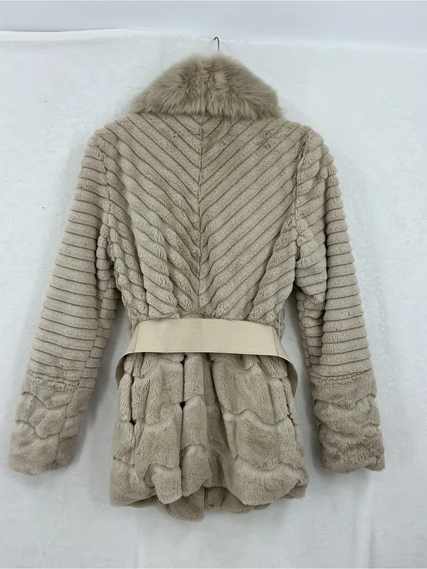 Patrizia Luca Cream Faux Fur Shawl-Collar Belted Jacket 883 - Image 6