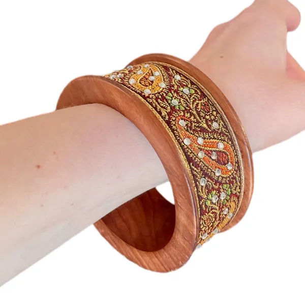 Paisley Ribbon Wooden Bangle Boho Bracelet - Image 6