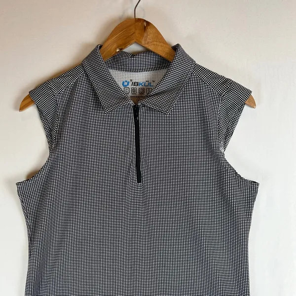 IBKUL Womens Black White Gingham Sleeveless 1/4 Zip Golf Polo Top Size M UPF50 - Image 8