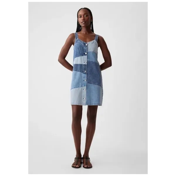 GAP‎ Patchwork Denim Mini Dress Women's XS Blue Casual - Image 7