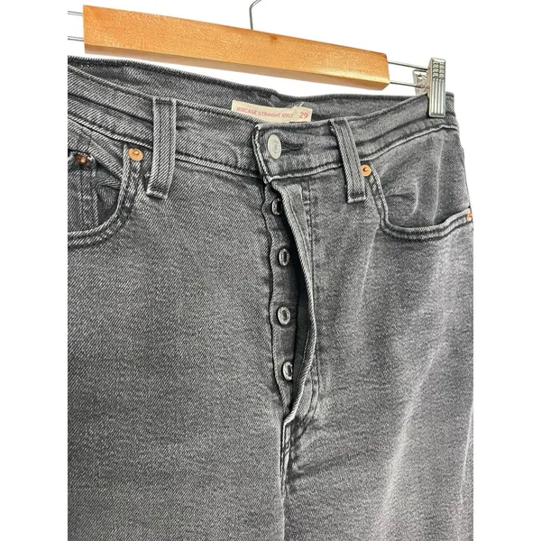Levi Jeans Womens 29 Black Ribcage Straight Ankle High Rise Classic Boho - Image 4