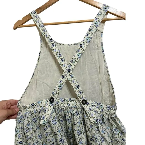 Free People Petunia Apron-Style‎ Floral Mini Dress Blue Cream XS - Image 5