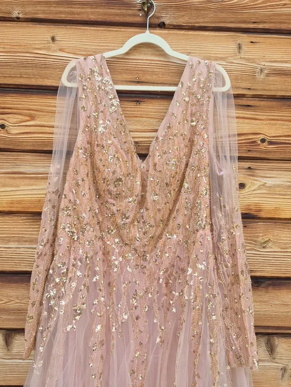 NWT Mac DUGGAL 20295 Embellished V Neck Long Sleeve A Line Gown Size 24 - Image 8