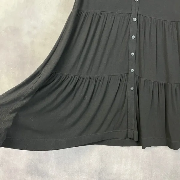 Tiered Button Front Maxi Skirt Size S Black Ribbed Stretchy Grunge Dark Cottage‎ - Image 4