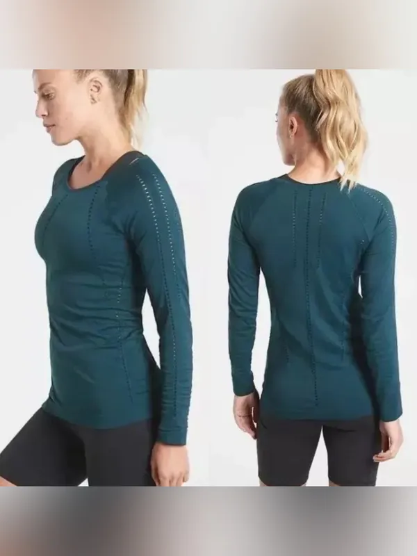 Athleta Teal Foothills Seamless Perforated Long Sleeve Top Size XS - Image 2