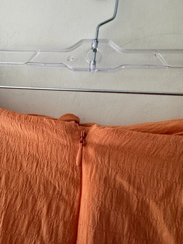 12th Tribe‎ Peachy Orange Ruched Maxi Skirt Beach Cover Up Lightweight Slit - Image 7