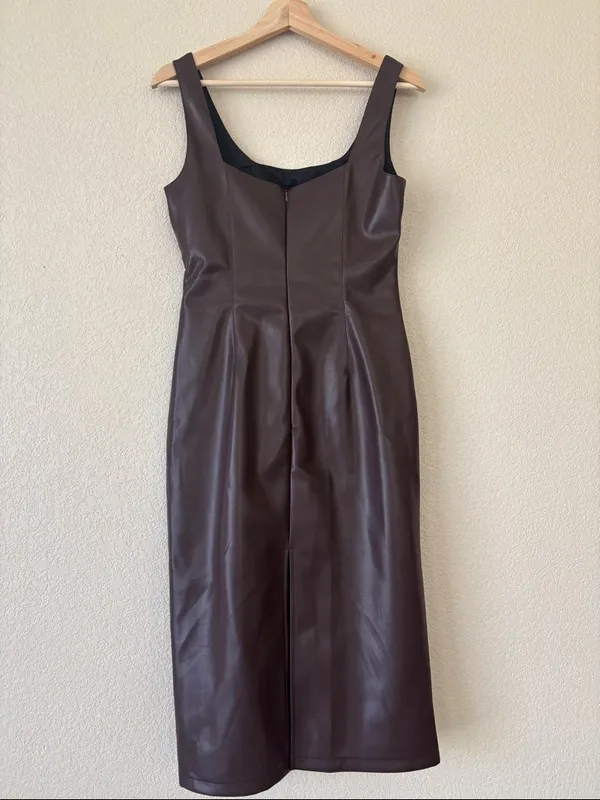Commense Sleeveless Brown Faux Leather Midi Dress- NWT - Image 4