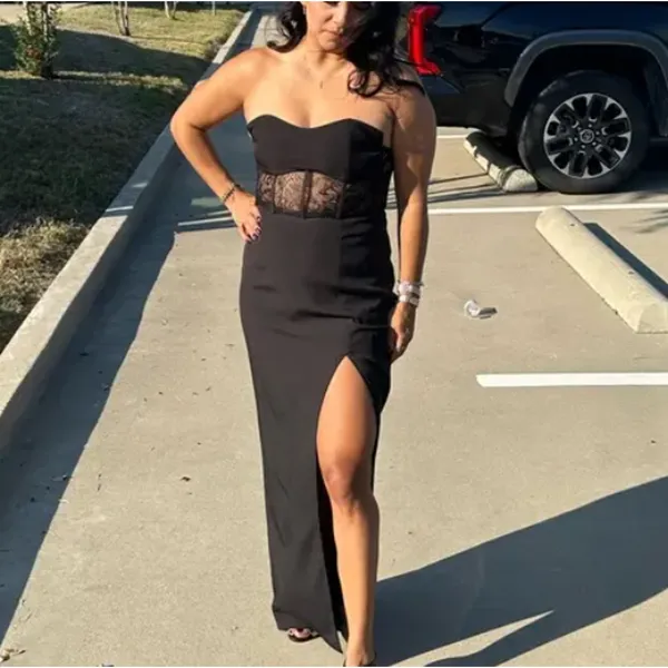 Elle Zeitoune Black Strapless Gown SMALL Bodycon Corset Bustier Designer $390 - Image 8