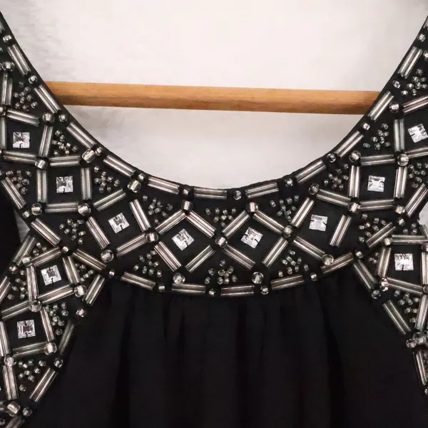 JS Boutique Beaded Halter Neck Cocktail Dress‎ Womens Size 6 Black Chiffon LBD - Image 2