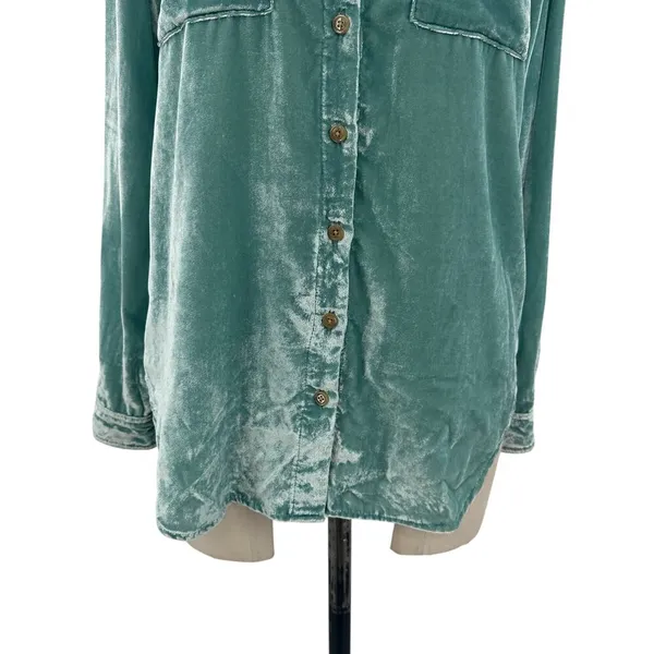 Anthropologie Pilcro Mara Relaxed‎ Velvet Buttondown Top Teal Blue Size US 2 - Image 5