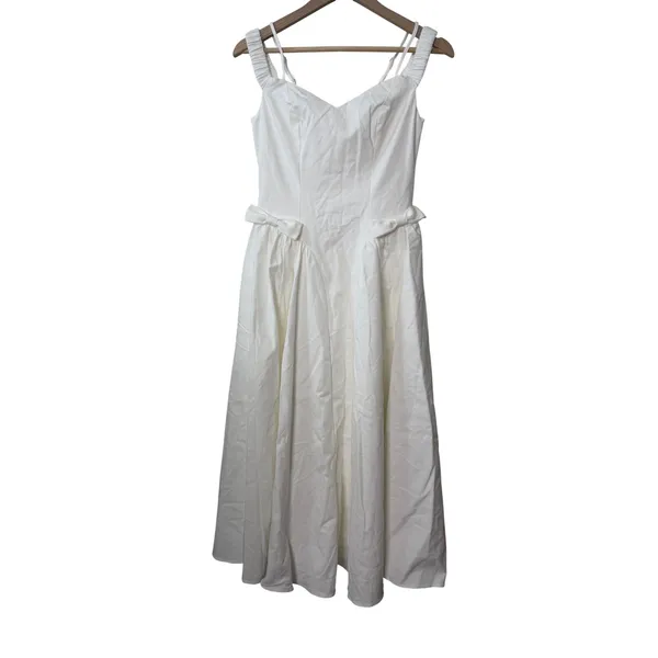 ASTR the Label Elvinia Dress White Off Shoulder Midi Pleated Bridal Bows - Image 4
