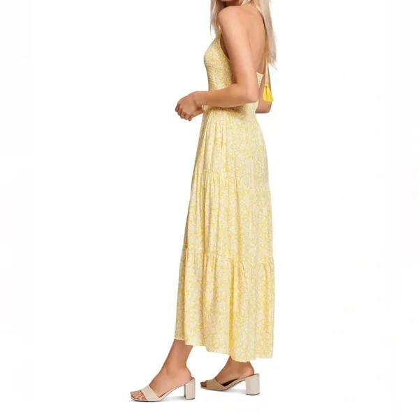 LOST + WANDER Sweet Summer Daze Tiered Halter Midi Dress Yellow BOHO NWT XS - Image 3