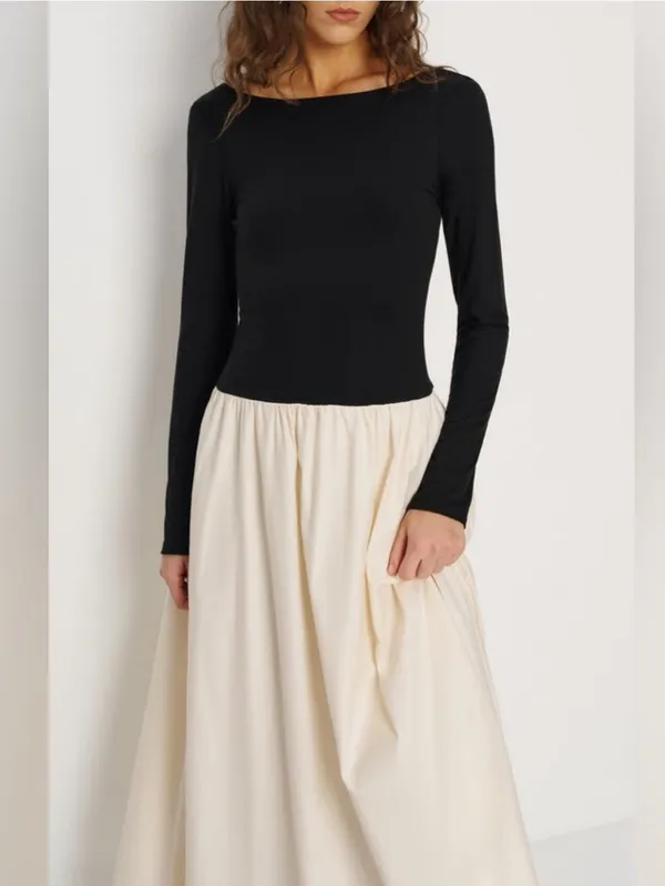 Reformation Abel Knit Dress in Black & Sugar S - Image 3