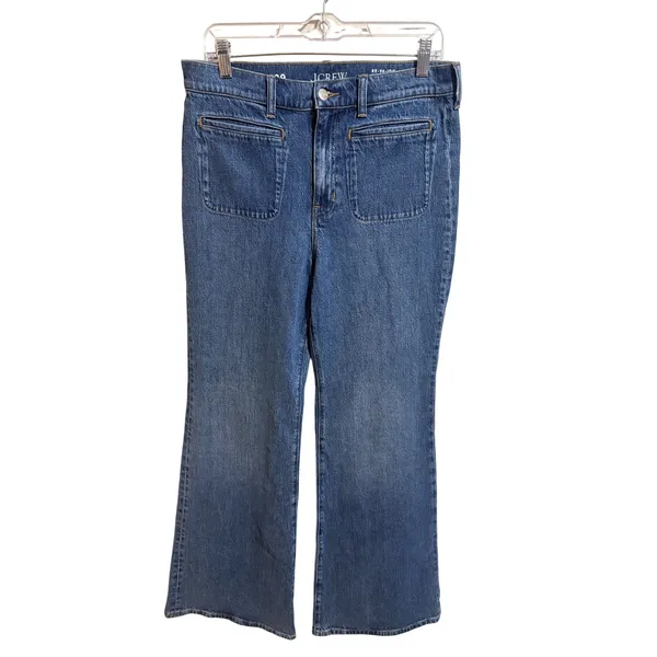 J.Crew 96 Flare Jeans 29 Blue NEW High Rise Patch Pocket RE-96-IDG - Image 2