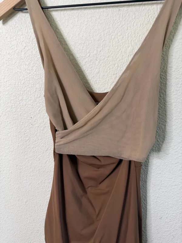 SVNDZ‎ Fletcher Two Tone Mesh Dress Tan Womens Size XS - Image 6