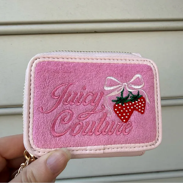 Juicy Couture terrycloth Pink Wallet with Strawberry Design coin pouch - Image 4