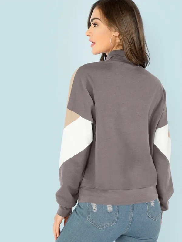 SheIn Grey, Beige And White Color Block Sweatshirt - Image 6