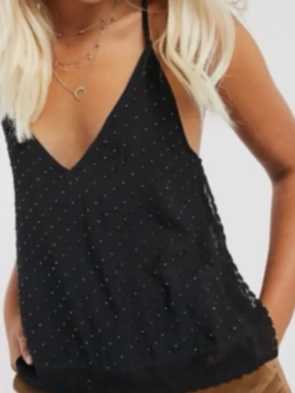 FREE PEOPLE WOMEN'S BLACK BRIGHT LIGHT EMBELLISHED CAMI TOP Sz XS - Image 2