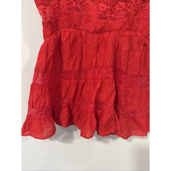 Free People Selia Slip Racing Red V Neck Tiered Lace Straps Size Small 2465 - Image 6