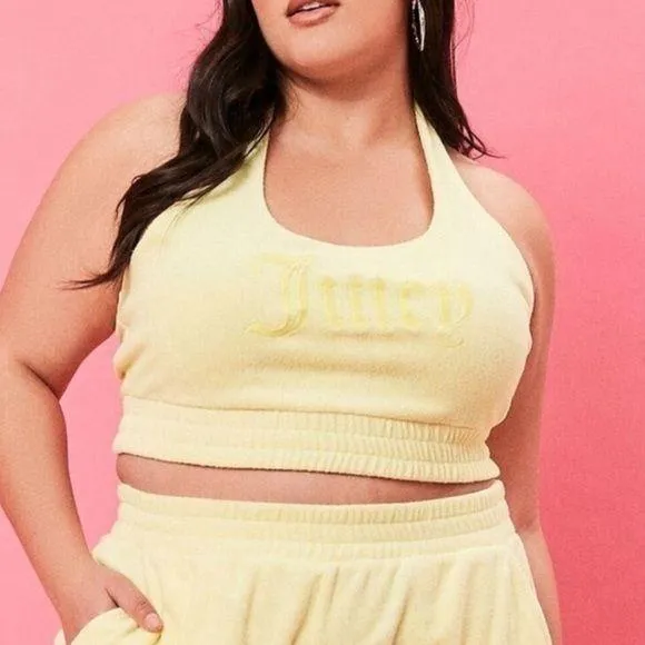 NWT Juicy Couture/Forever 21 Yellow Terry Cloth Cropped Halter Top Size 2X - Image 2