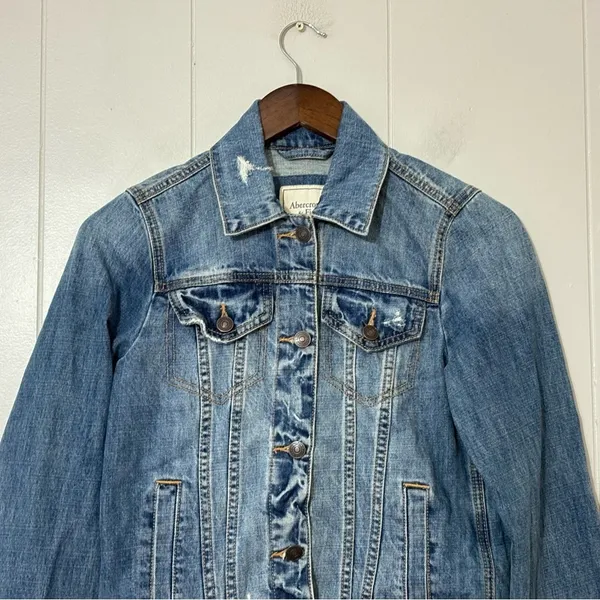 Abercrombie & Fitch Denim Jean Jacket Womens S Blue Distressed Classic - Image 2
