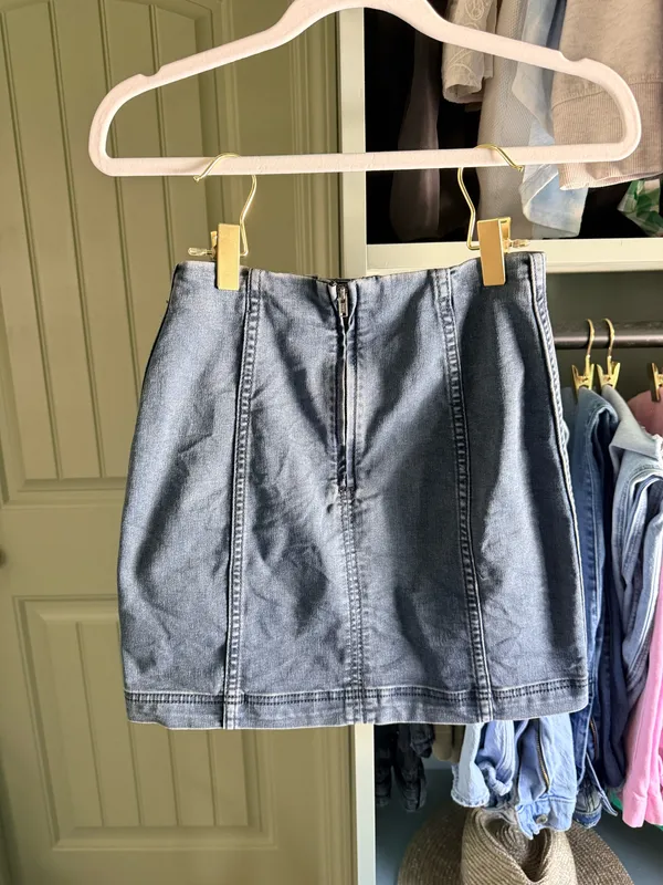 Free People Modern Femme Washed Dark Denim Mini Skirt - Image 3