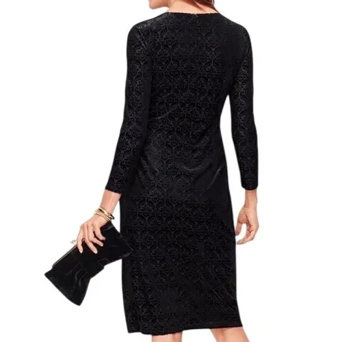 NWT Talbots Womens Velvet Jacquard Damask V-Neck Sheath Dress Black Size Large - Image 2