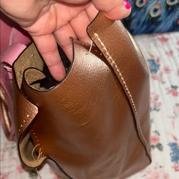 Coach Rose Gold Metallic Tote Bag with Pink Canvas Straps - Image 6