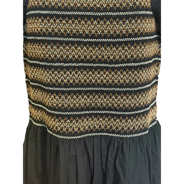 MADEWELL Black Smocked Embroidered Puff‎ Sleeve Poplin Mini Dress NWT Size Large - Image 5