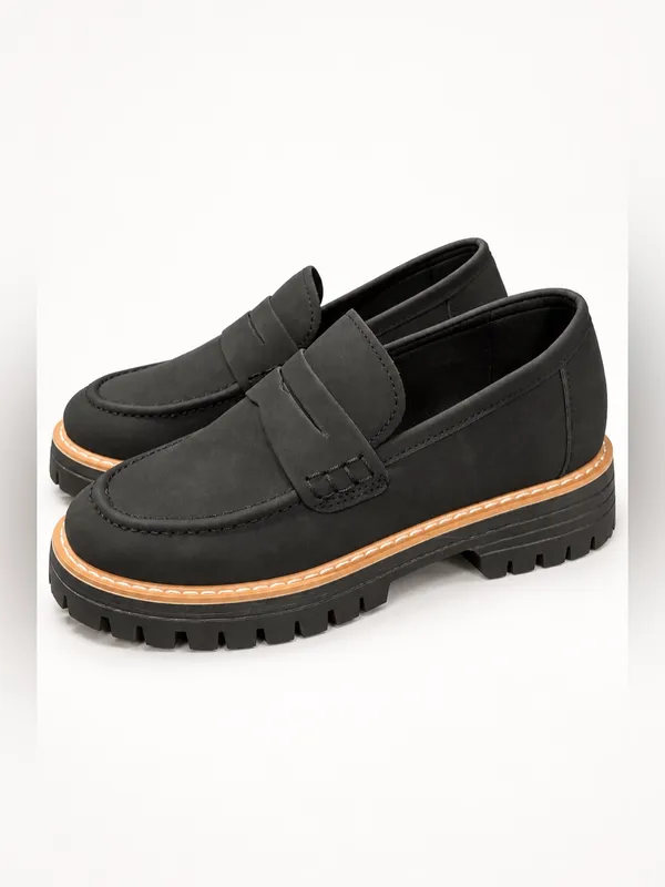 Black Suede-Like Lug Sole Penny Loafers EU 38 New in Box - Image 3