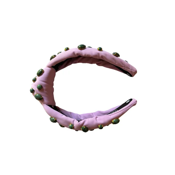 Hello Edie Pink Knotted Headband Green Gemstone Embellished Statement Headband - Image 4