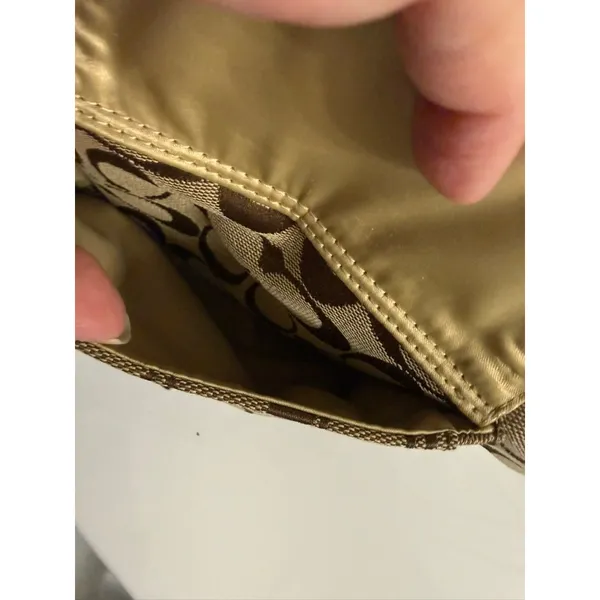 Coach Signature Canvas Crossbody Bag Brown Khaki Front Turnlock Pocket Gold Trim - Image 7