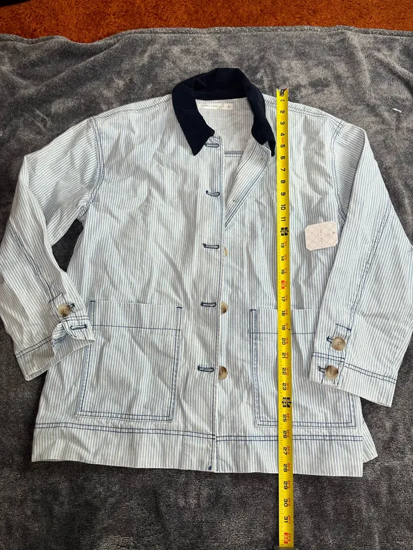 Altar’d State Women’s Striped Jacket Blue White Corduroy Collar Size M NWT - Image 4