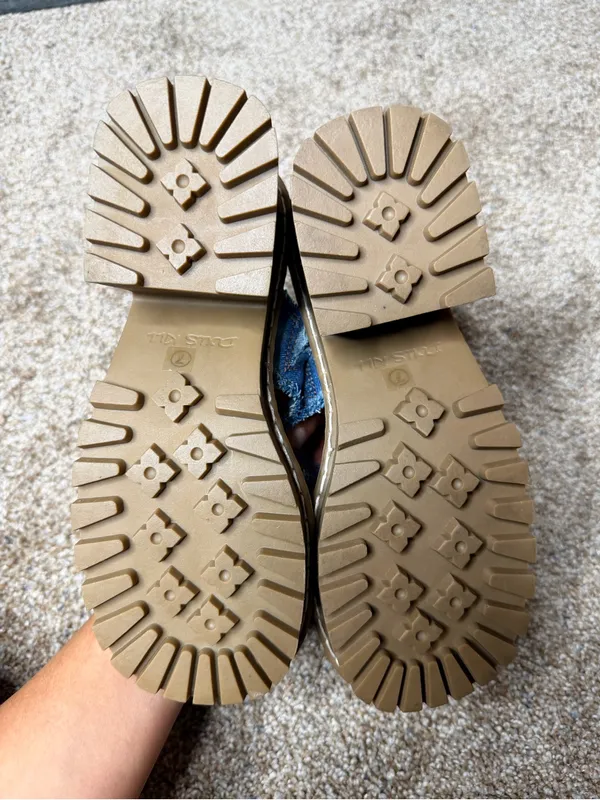 Delia's by Dolls Kill Star Worthy Cross Strap Slides 7 Denim Block Heel Sandals - Image 11