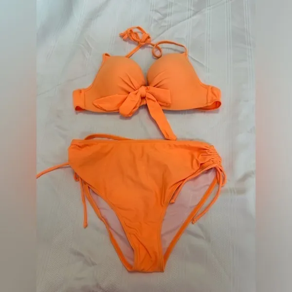 Vibrant Orange Bikini with Adjustable Tie Closures Size L - Image 2
